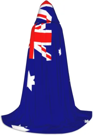 Australian flag Black hooded cloak for men & Women, wizard cloak with, Durable & Comfortable Long cape for Halloween, Cosplay, PartiesMedium