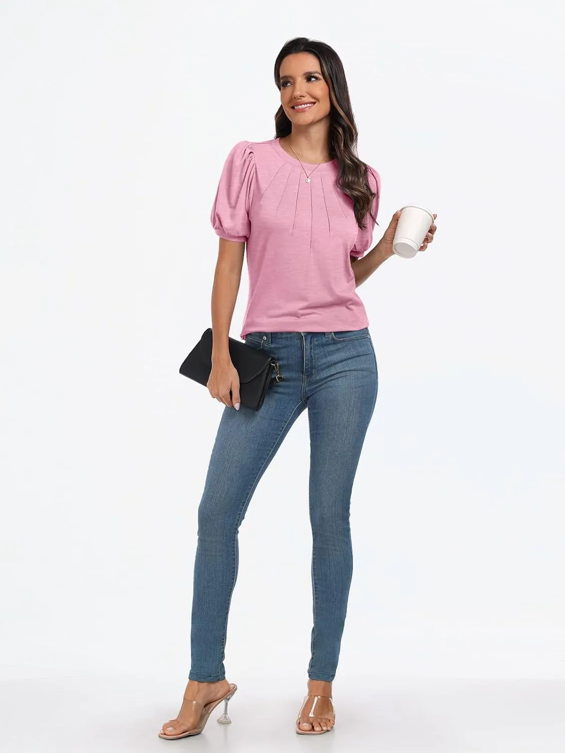 AUTOMET Womens Summer Tops Short Sleeve Shirts Business Casual Outfits Puff Dressy Blouses Spring Clothes 2025