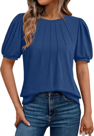 AUTOMET Womens Summer Tops Short Sleeve Shirts Business Casual Outfits Puff Dressy Blouses Spring Clothes 2025