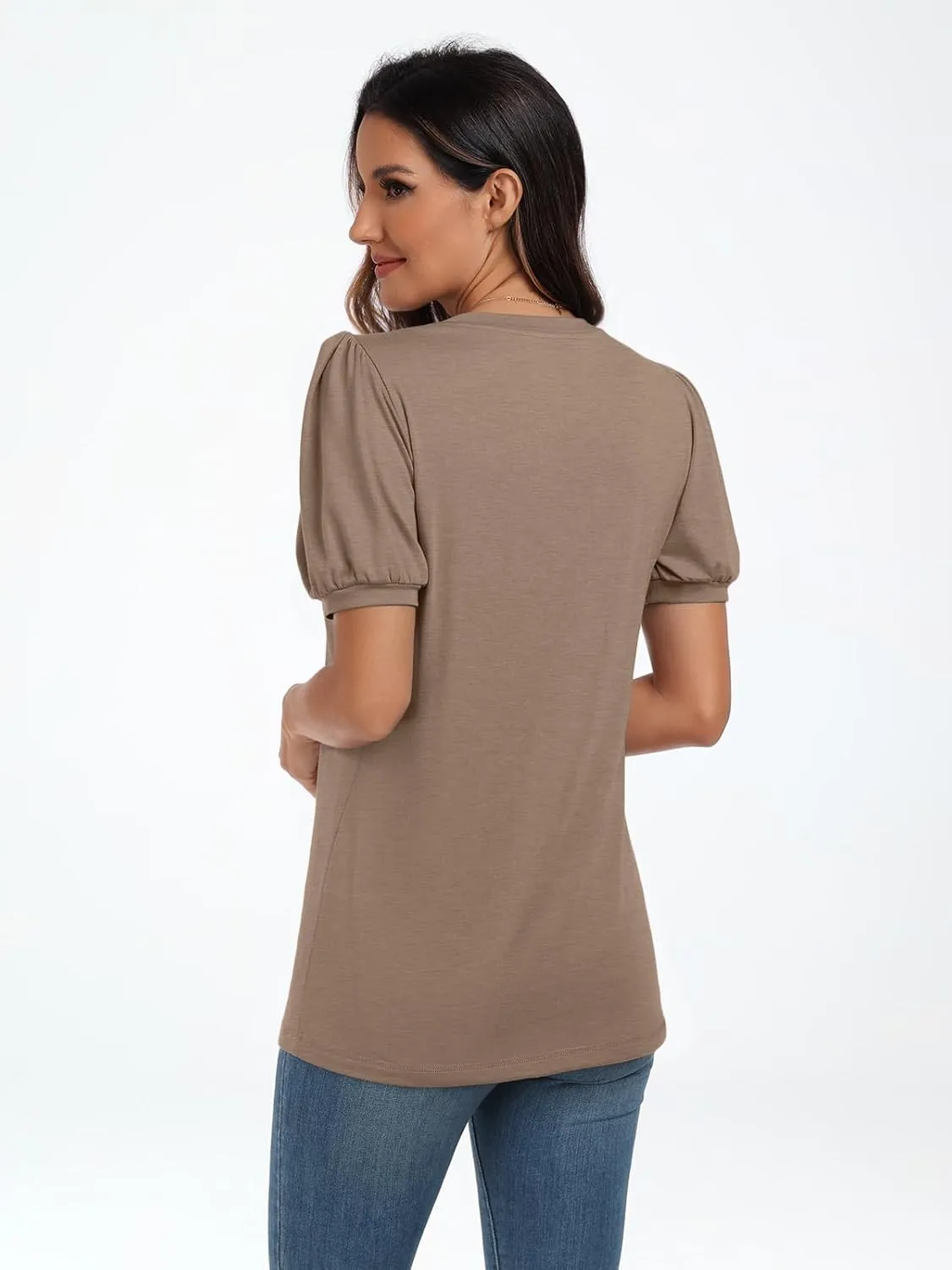 AUTOMET Womens Summer Tops Short Sleeve Shirts Business Casual Outfits Puff Dressy Blouses Spring Clothes 2025