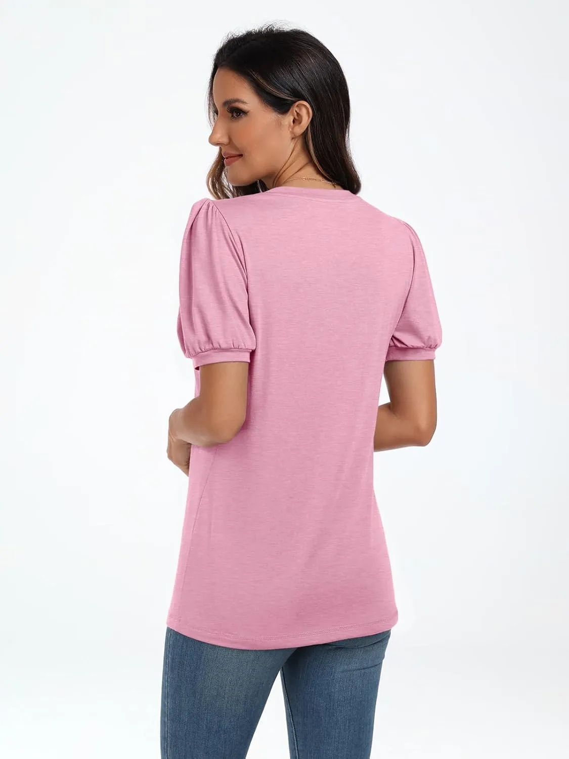 AUTOMET Womens Summer Tops Short Sleeve Shirts Business Casual Outfits Puff Dressy Blouses Spring Clothes 2025