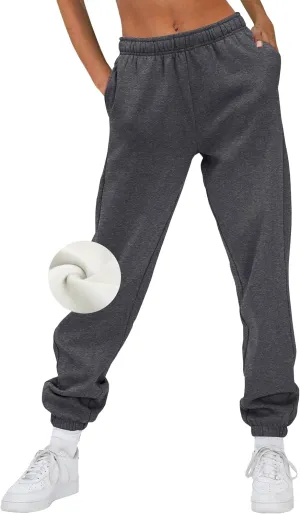 AUTOMET Womens Winter Casual Baggy Fleece Lined Sweatpants Fashion High Waisted Joggers Pants Athletic Clothes with Pockets
