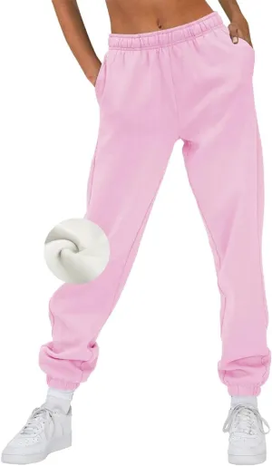 AUTOMET Womens Winter Casual Baggy Fleece Lined Sweatpants Fashion High Waisted Joggers Pants Athletic Clothes with Pockets