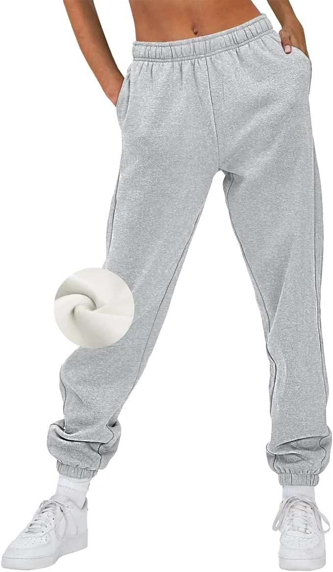 AUTOMET Womens Winter Casual Baggy Fleece Lined Sweatpants Fashion High Waisted Joggers Pants Athletic Clothes with Pockets