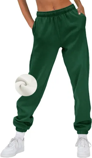 AUTOMET Womens Winter Casual Baggy Fleece Lined Sweatpants Fashion High Waisted Joggers Pants Athletic Clothes with Pockets