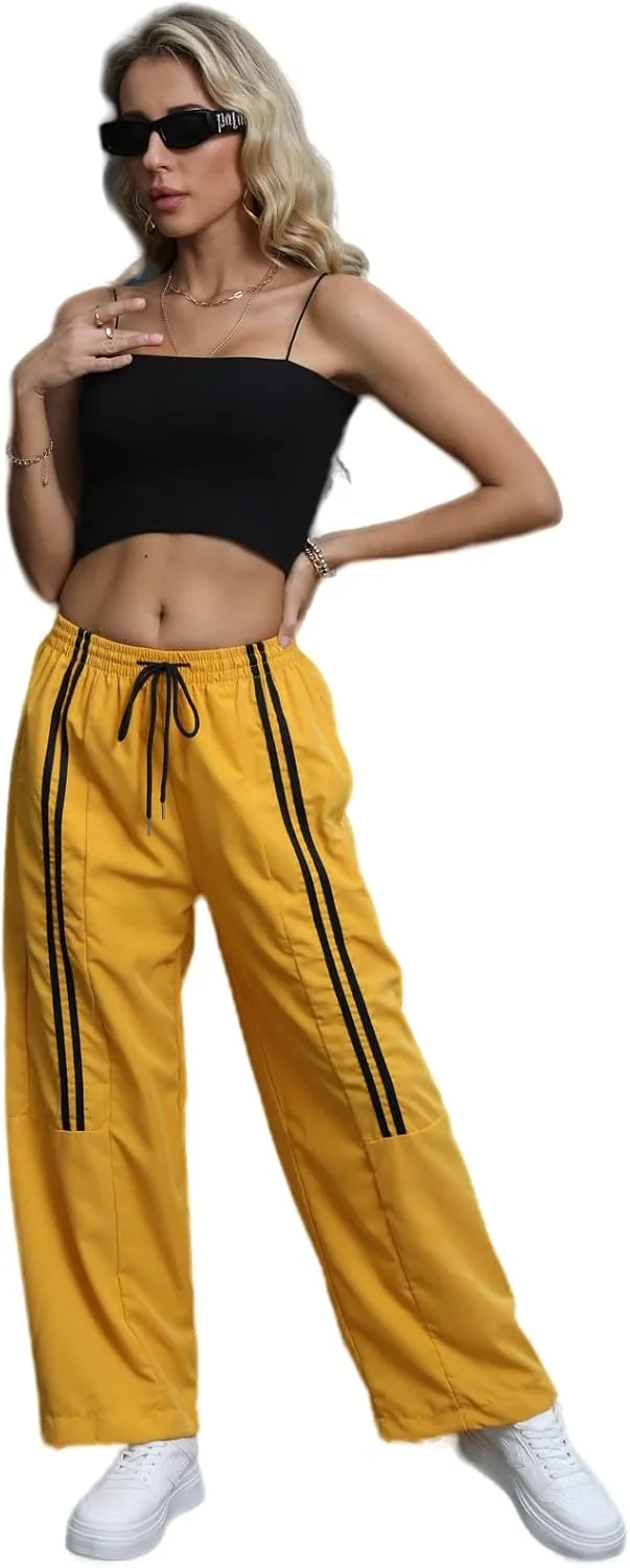 Baggy Cargo Pants for Women Elastic Waist Y2K Parachute Track Pants Trendy Casual Sports Wide Leg with Pockets