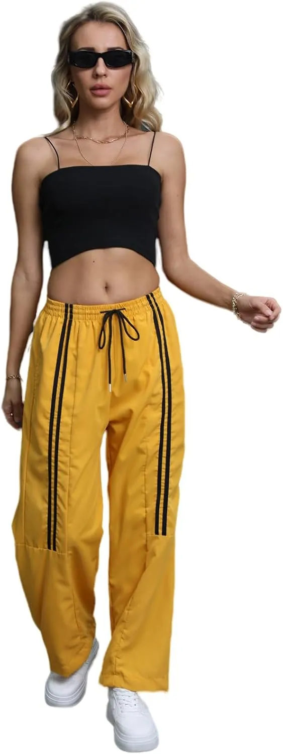 Baggy Cargo Pants for Women Elastic Waist Y2K Parachute Track Pants Trendy Casual Sports Wide Leg with Pockets