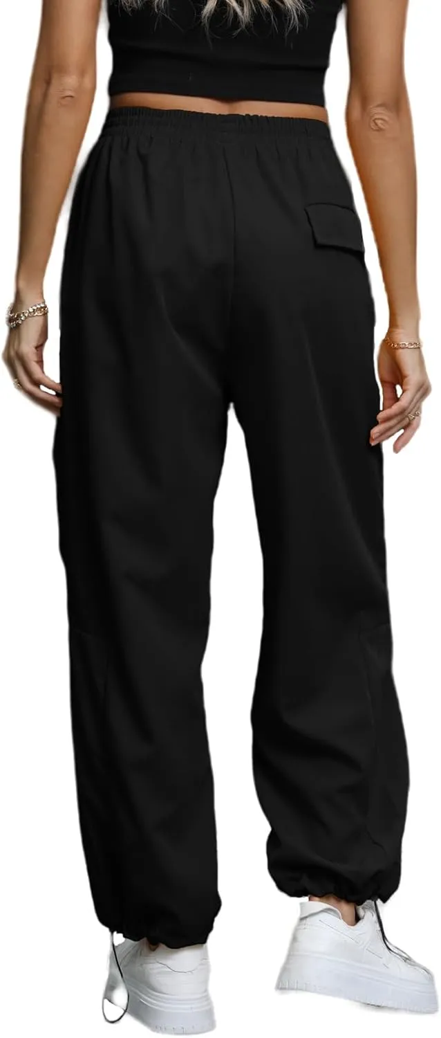 Baggy Cargo Pants for Women Elastic Waist Y2K Parachute Track Pants Trendy Casual Sports Wide Leg with Pockets