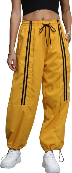 Baggy Cargo Pants for Women Elastic Waist Y2K Parachute Track Pants Trendy Casual Sports Wide Leg with Pockets