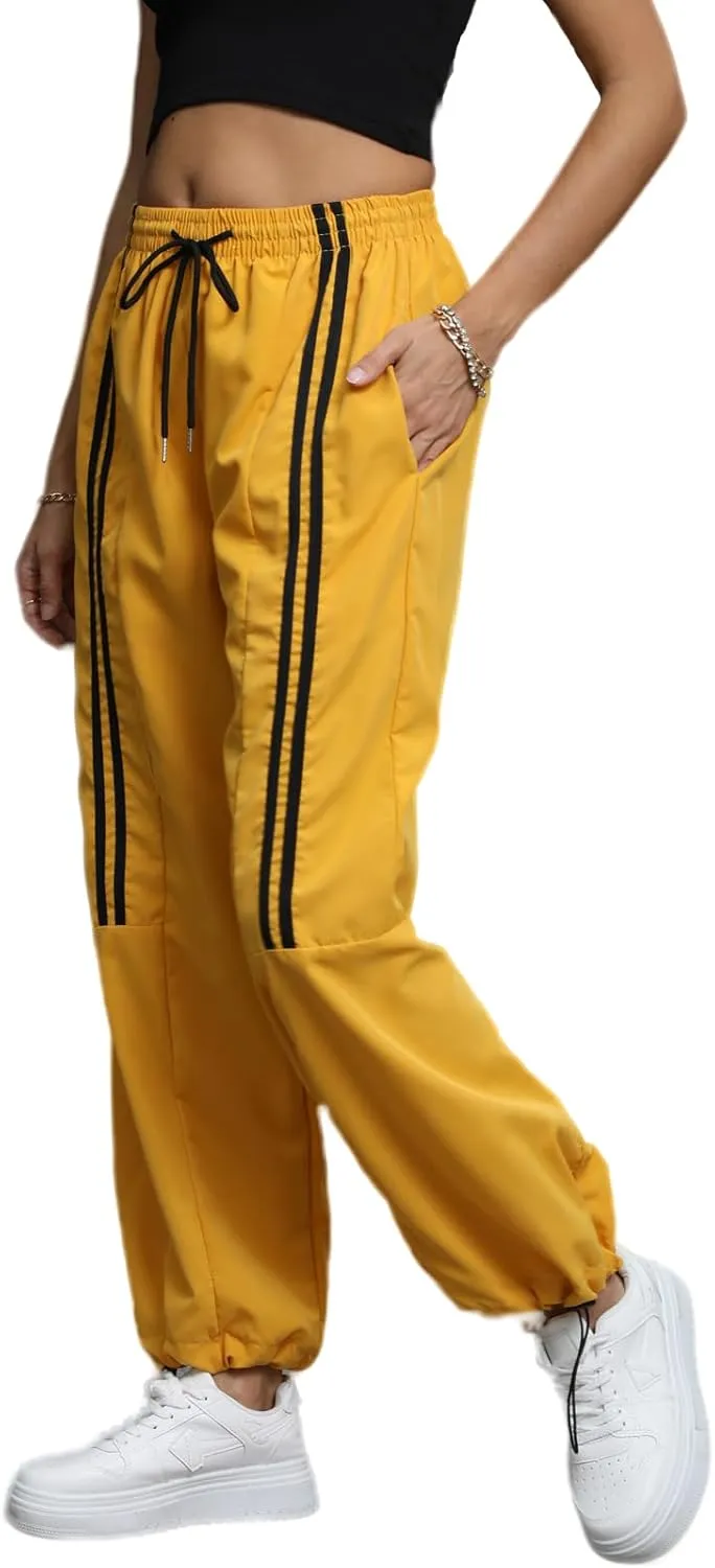 Baggy Cargo Pants for Women Elastic Waist Y2K Parachute Track Pants Trendy Casual Sports Wide Leg with Pockets