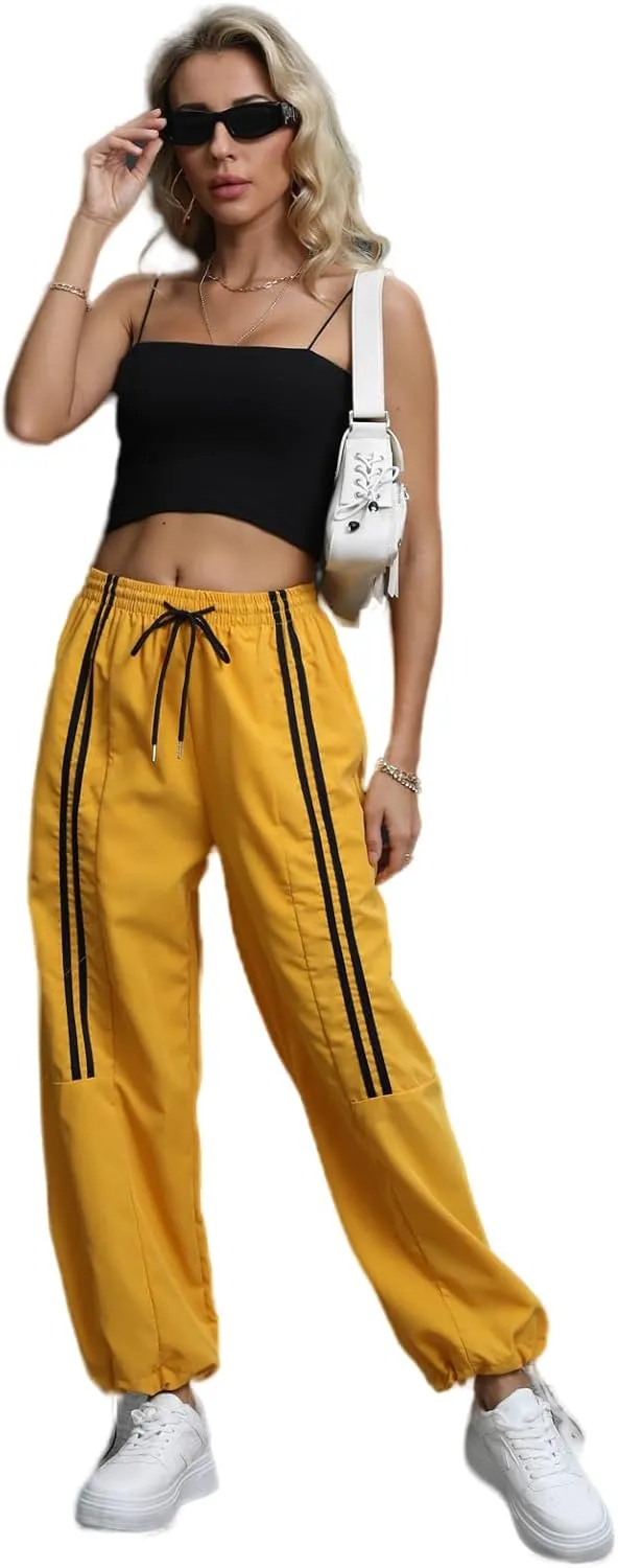 Baggy Cargo Pants for Women Elastic Waist Y2K Parachute Track Pants Trendy Casual Sports Wide Leg with Pockets
