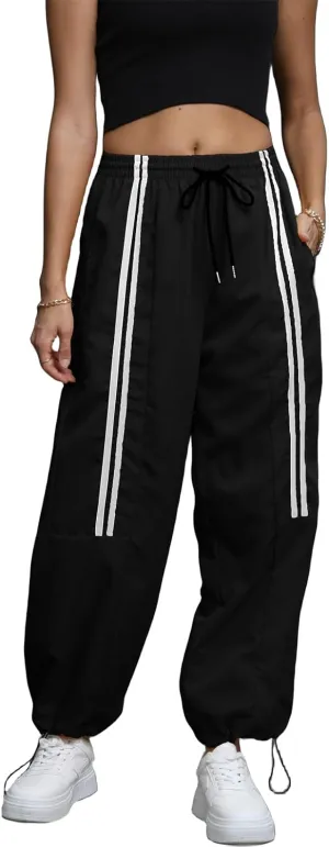 Baggy Cargo Pants for Women Elastic Waist Y2K Parachute Track Pants Trendy Casual Sports Wide Leg with Pockets