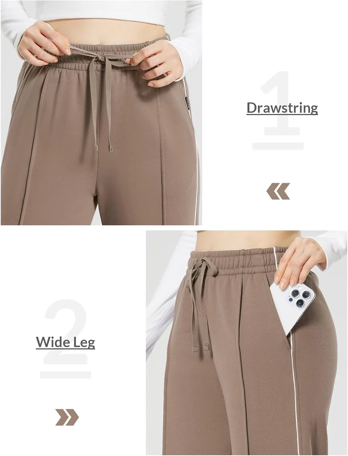 baleaf Womens Fleece Lined Wide Leg Sweatpants Drawstring Sweat Pants with Pockets Athletic Track Fall Winter