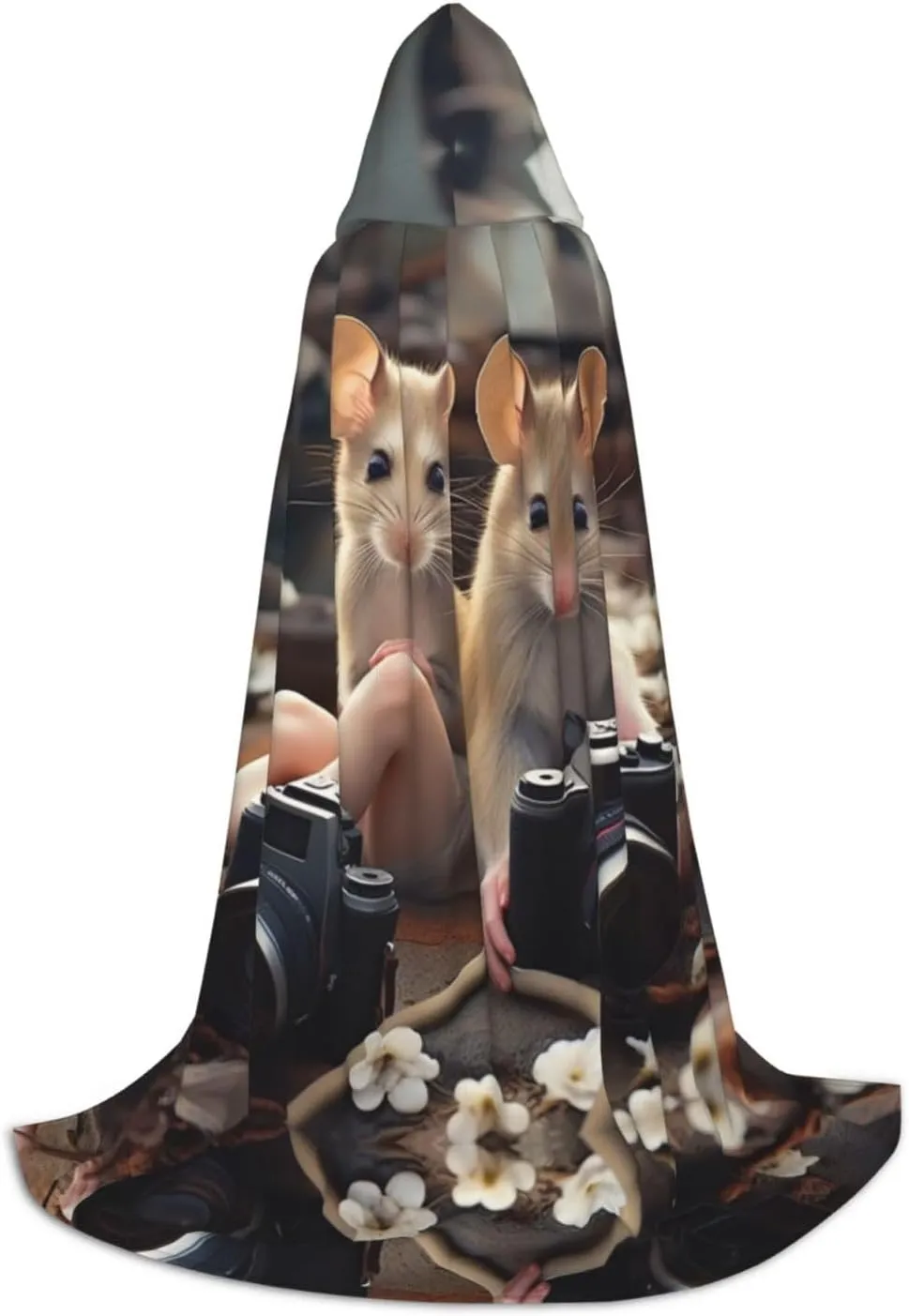 Beautiful Mouse Girl Black hooded cloak for men & Women, wizard cloak with, Durable & Comfortable Long cape for Halloween, Cosplay, PartiesMedium