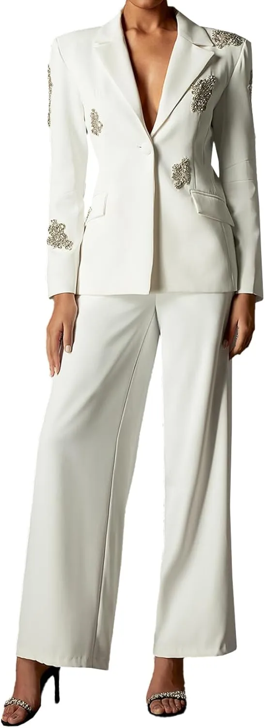 BELLA BARNETT Diamante Blazer Sets Women 2 Piece Outfits Stylish White Blazer For Women
