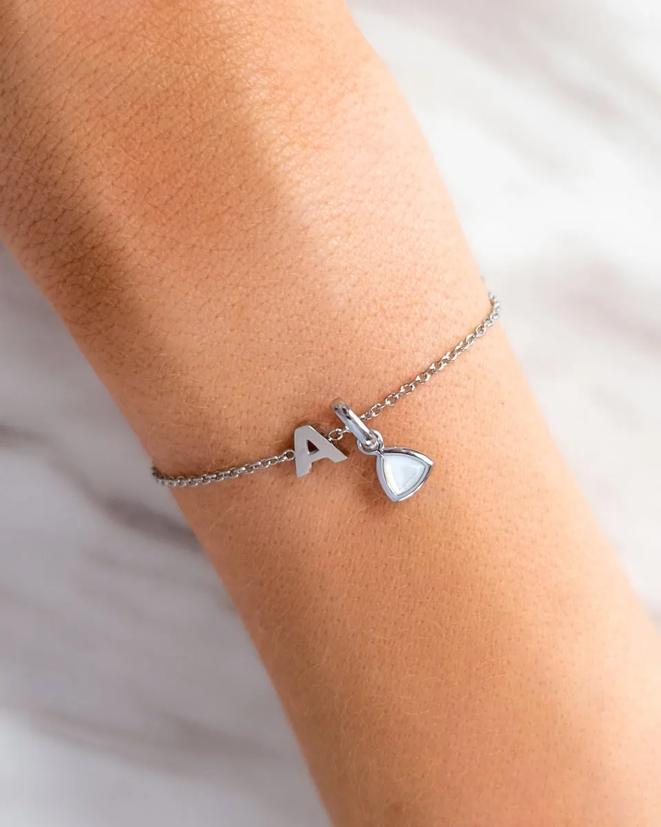 Birthstone & Little Luxe Letter Bracelet (Silver)