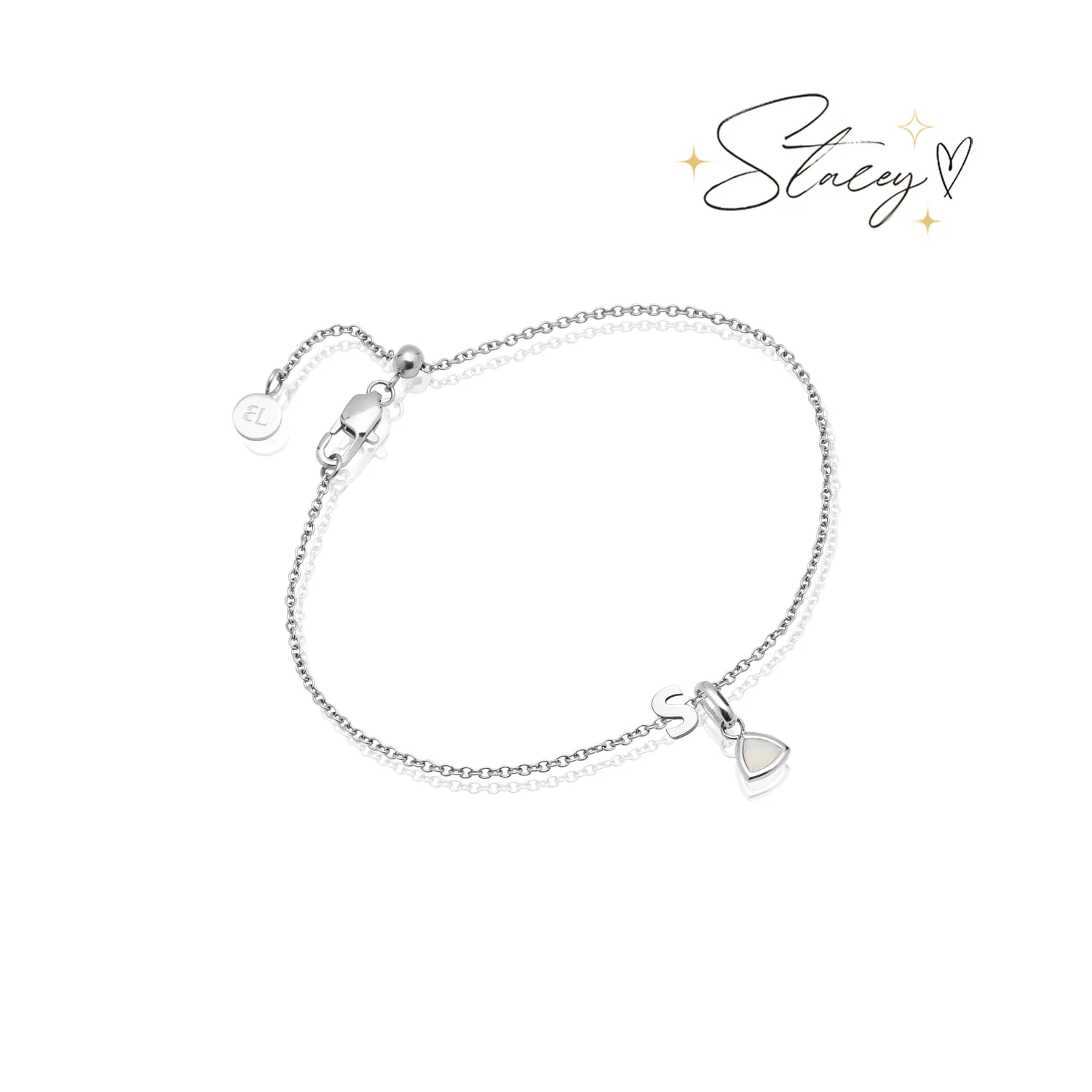 Birthstone & Little Luxe Letter Bracelet (Silver)