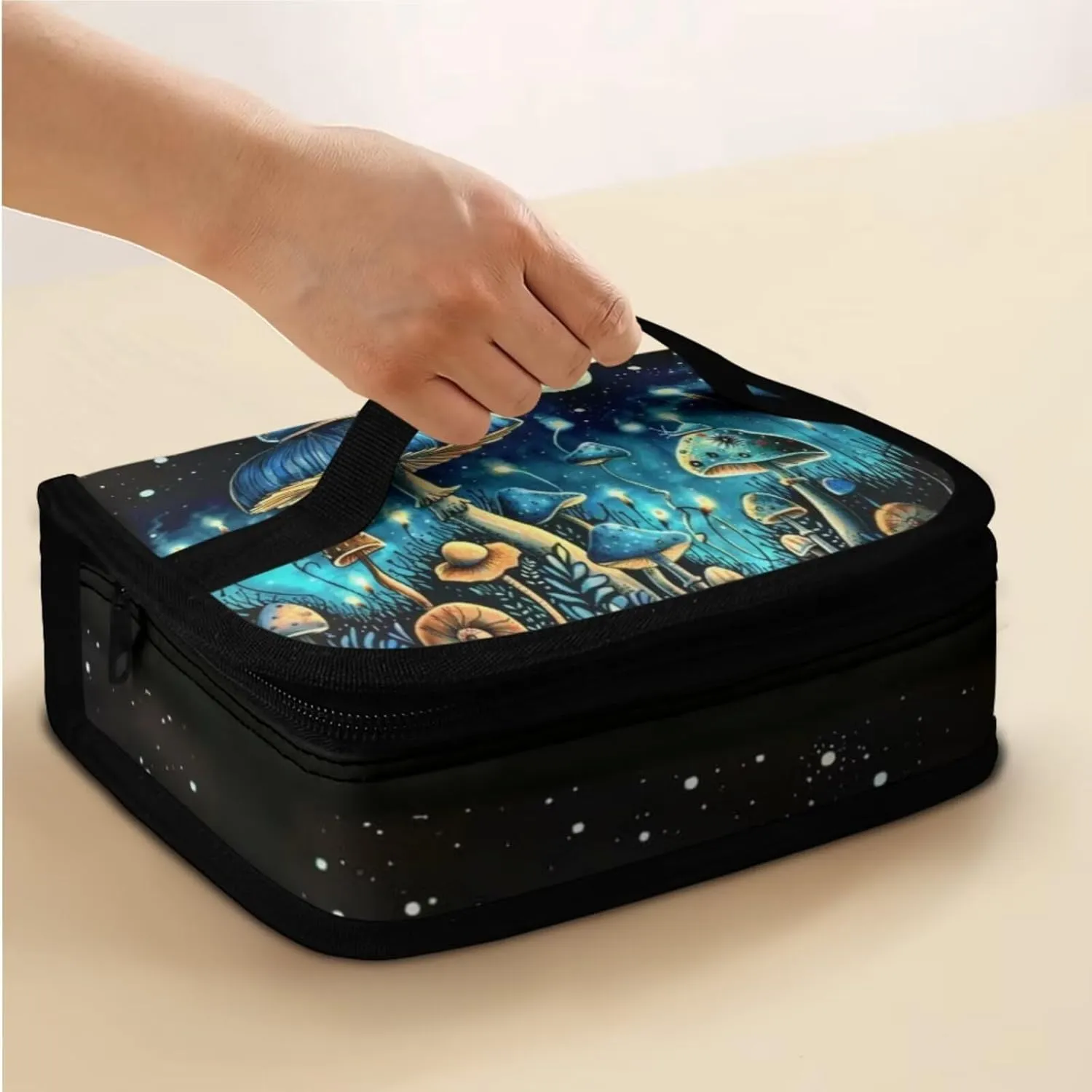 Blue Mushroom Small Backpack for Girls Moon Little Girls Backpack 3-in-1 Bookbag Set Travel Backpack Kids Insulated Lunch Box Pencil Case Comfortable and Safe