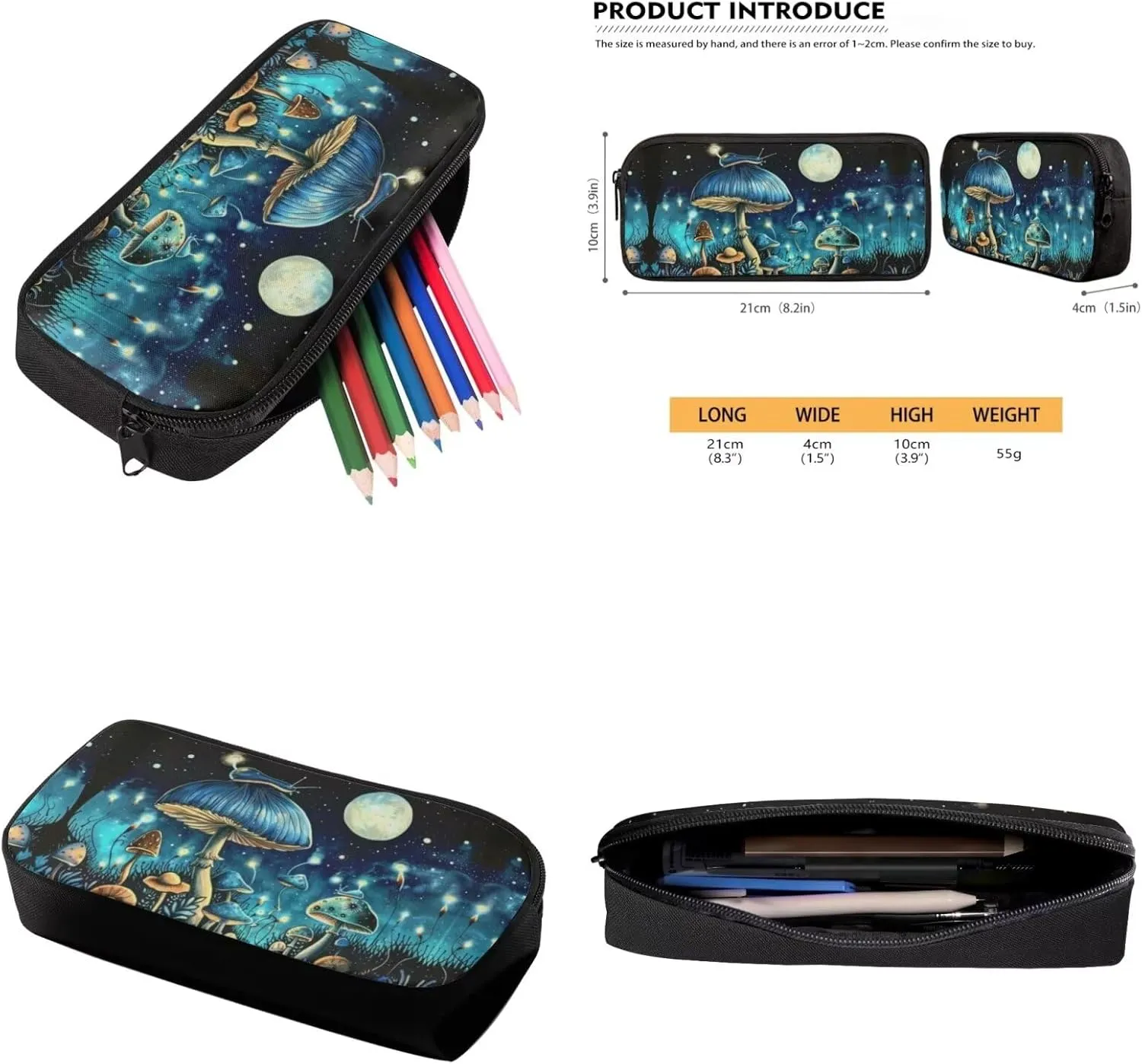 Blue Mushroom Small Backpack for Girls Moon Little Girls Backpack 3-in-1 Bookbag Set Travel Backpack Kids Insulated Lunch Box Pencil Case Comfortable and Safe