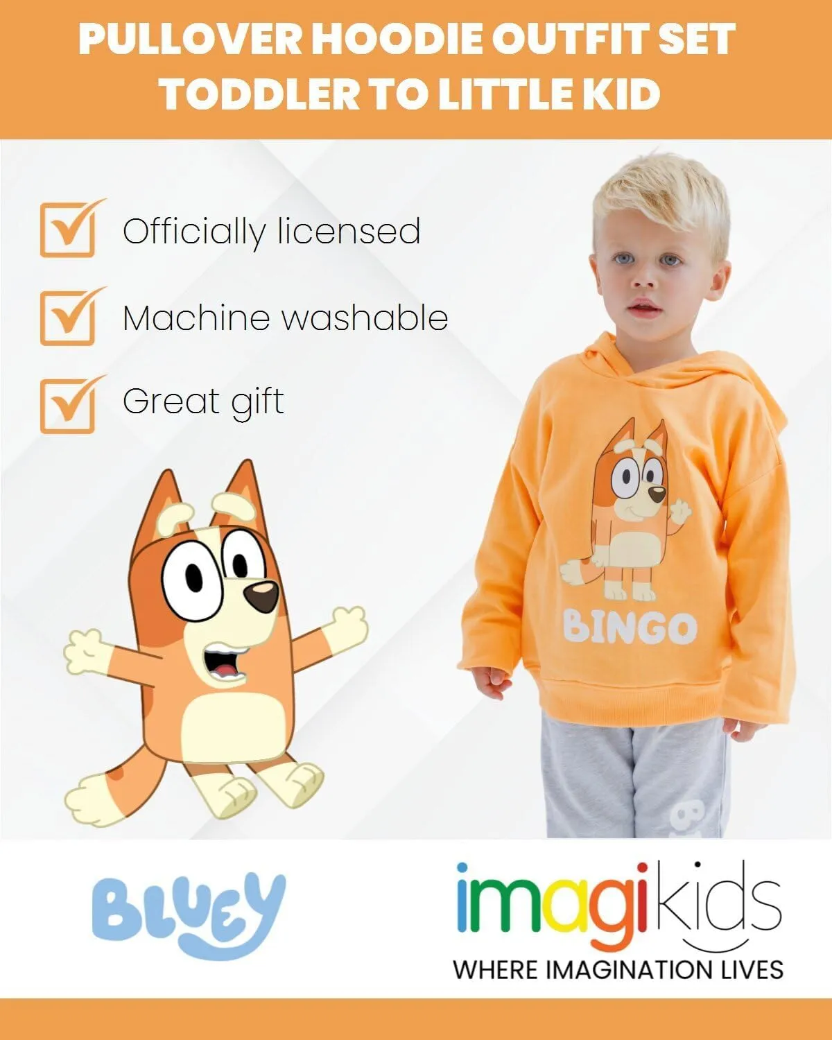 Bluey Fleece Pullover Hoodie and Pants Outfit Set Toddler to Little Kid Sizes (2T - 7-8)