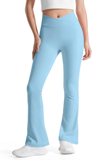 BOOPH Girls Flare Leggings with Pockets Cross-Waist High Waisted Yoga Pants Bell Bottoms Athletic Pants