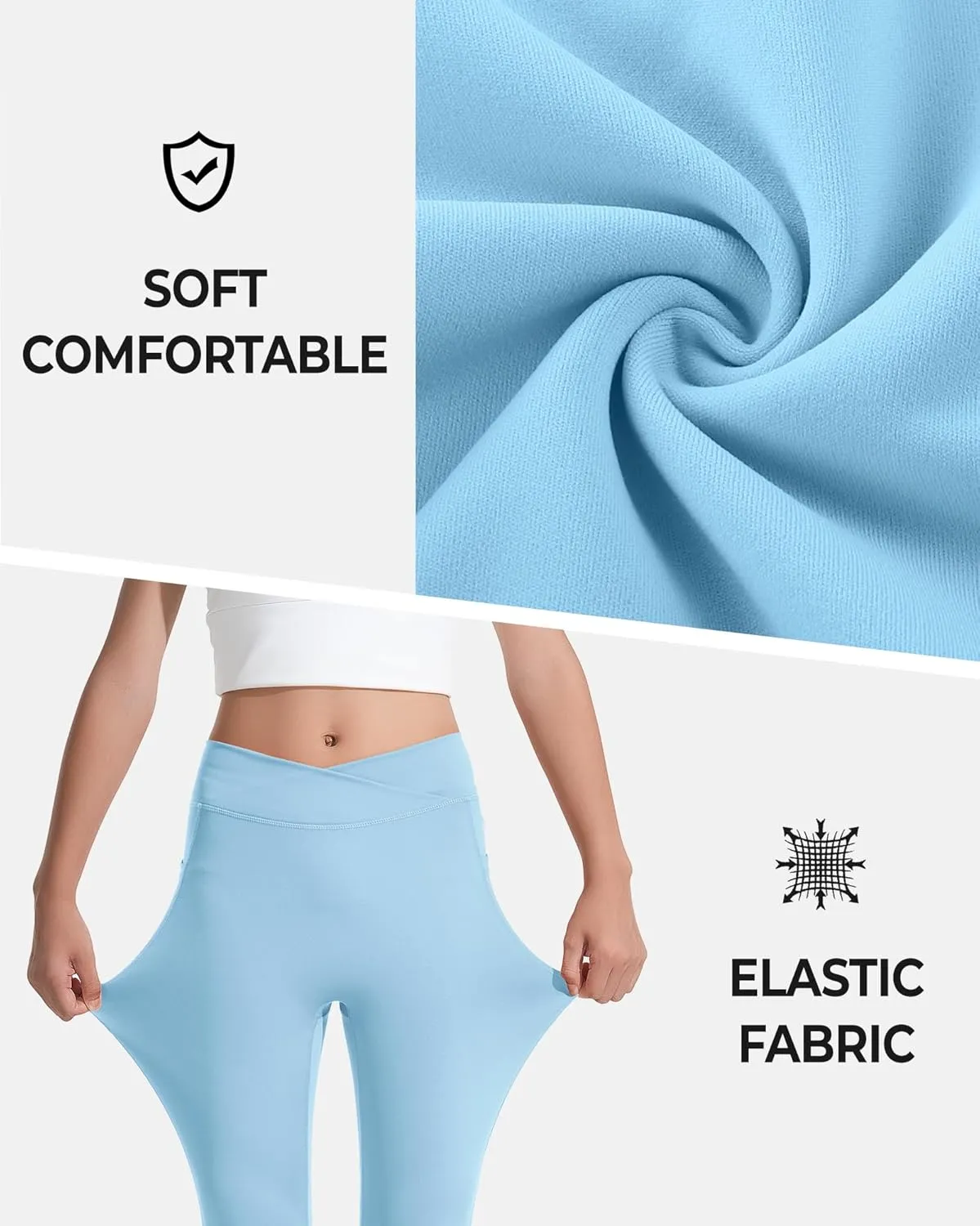 BOOPH Girls Flare Leggings with Pockets Cross-Waist High Waisted Yoga Pants Bell Bottoms Athletic Pants