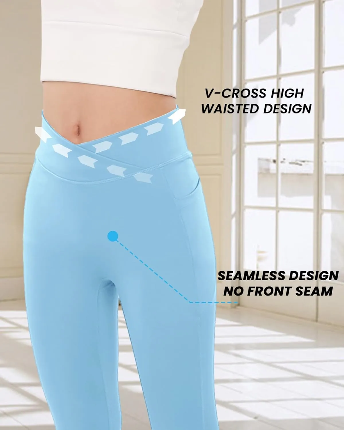 BOOPH Girls Flare Leggings with Pockets Cross-Waist High Waisted Yoga Pants Bell Bottoms Athletic Pants