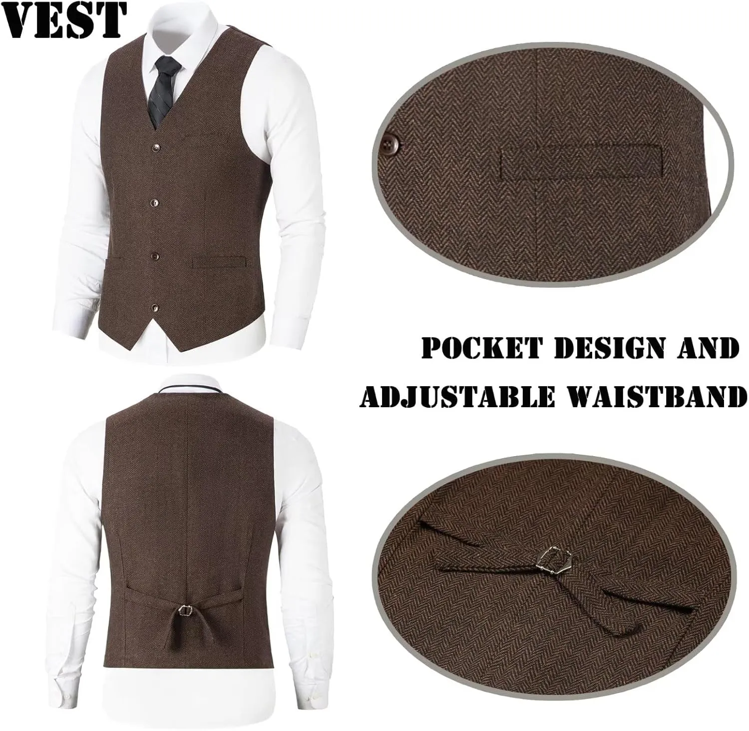 Boy Suit Tweed 3 Pieces Herringbone Slim Fit Formal Stylish Vest Tuxedo Pants Wedding Homecoming Dress wear Set