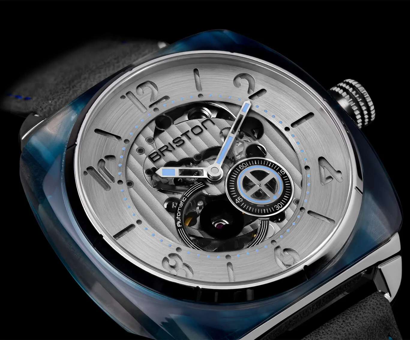 BRIS Watch Streamliner Skeleton Blue Acetate