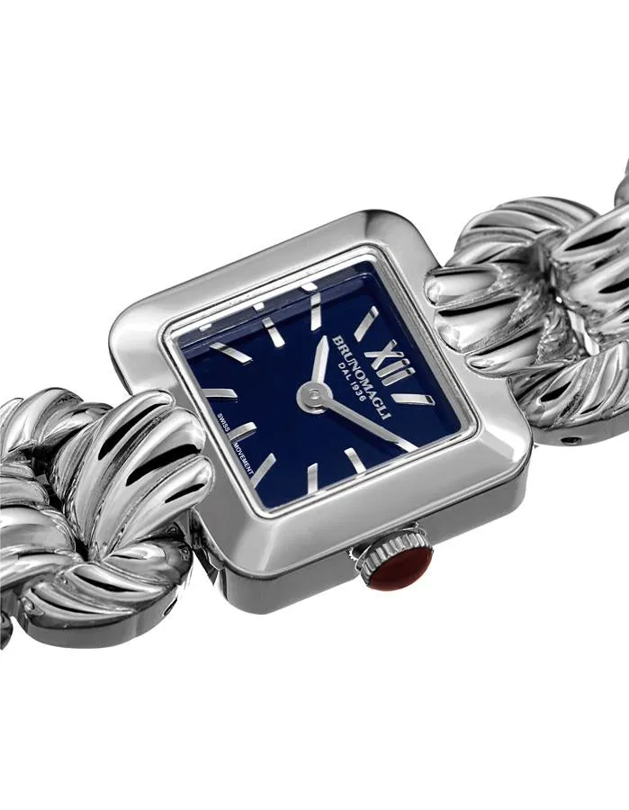 Bruno Magli Womens Mira Petite Square - Stainless Steel - Bracelet - Blue Dial