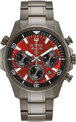 Bulova Men's Marine Star Series B Gray Ion Plated Stainless Steel 6-Hand Chronograph Quartz Watch, Red Dial Style: 98B350