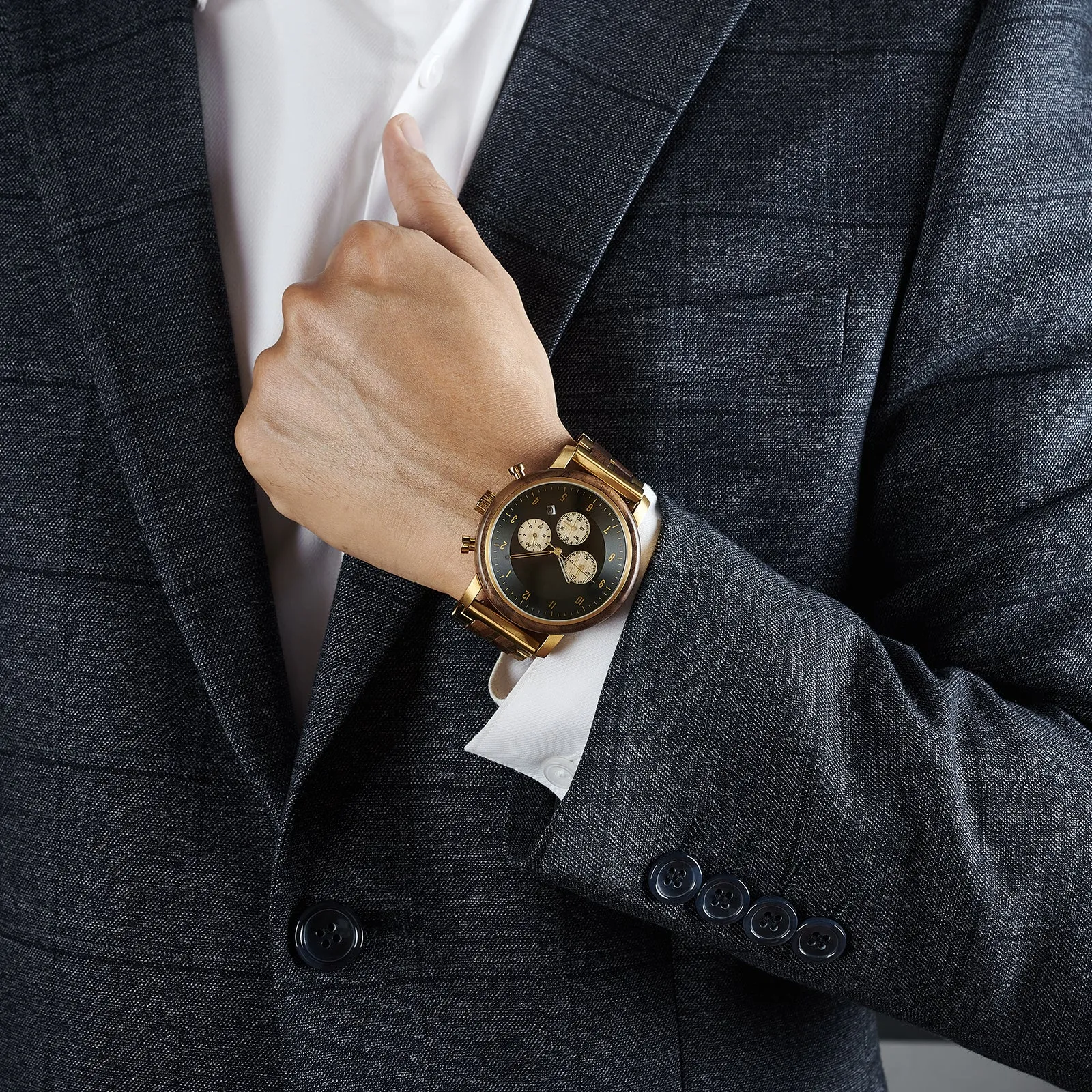 Bursa - Gold Steel & Walnut Chronograph