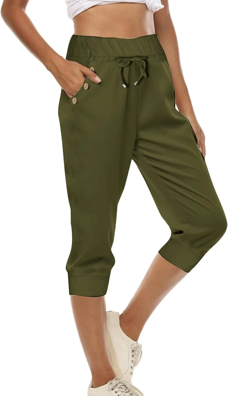 Capri Pants for Women High Waist Drawstring Capris Casual Trousers Summer 2025 Vacation Capri Pants with Pockets