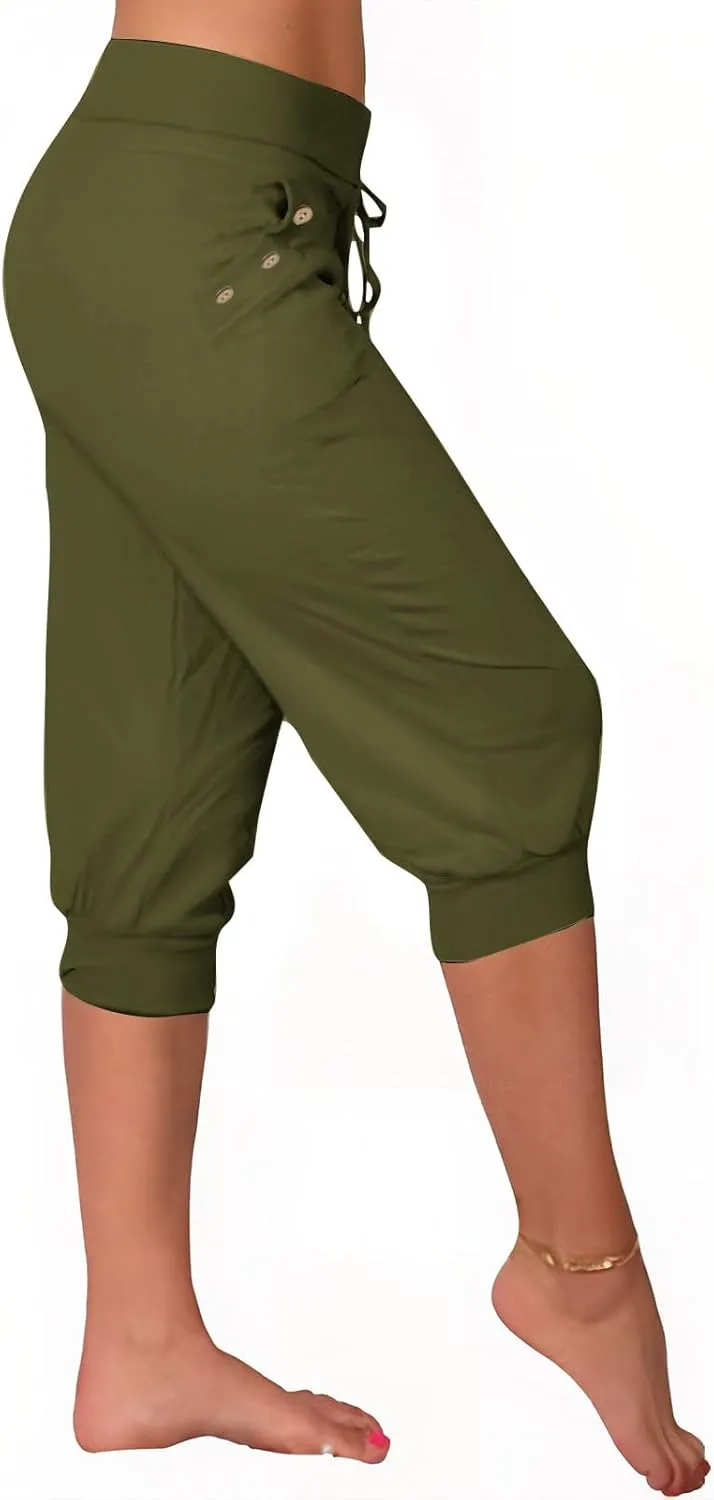 Capri Pants for Women High Waist Drawstring Capris Casual Trousers Summer 2025 Vacation Capri Pants with Pockets