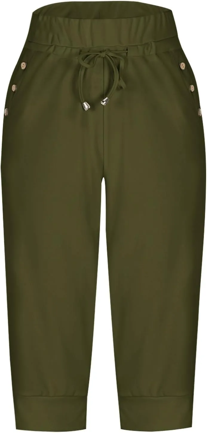 Capri Pants for Women High Waist Drawstring Capris Casual Trousers Summer 2025 Vacation Capri Pants with Pockets