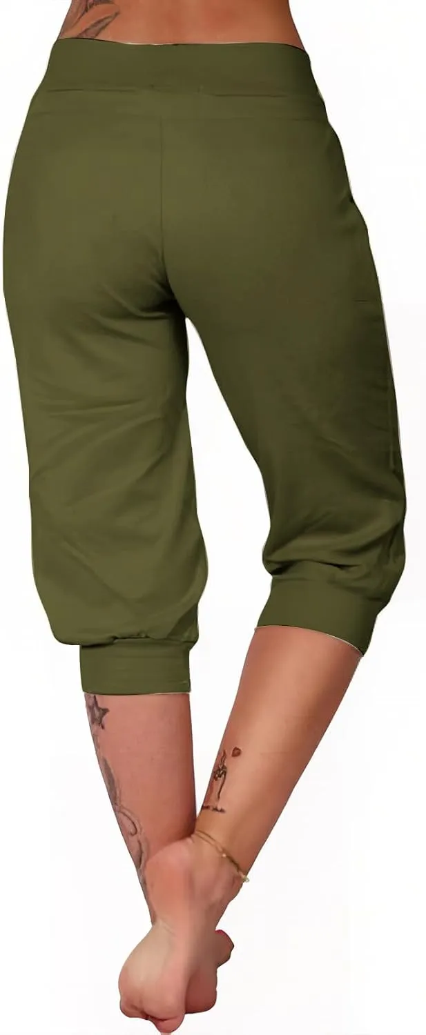 Capri Pants for Women High Waist Drawstring Capris Casual Trousers Summer 2025 Vacation Capri Pants with Pockets