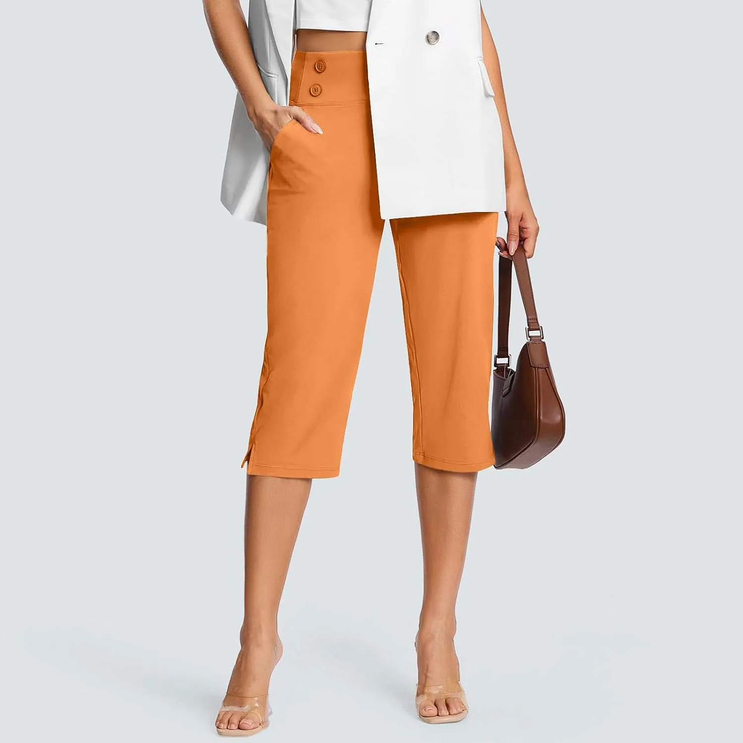 Capri Pants for Women High Waist Stretch Crop Work Casual Pant Summer Golf Capris Pants for Women with Pockets