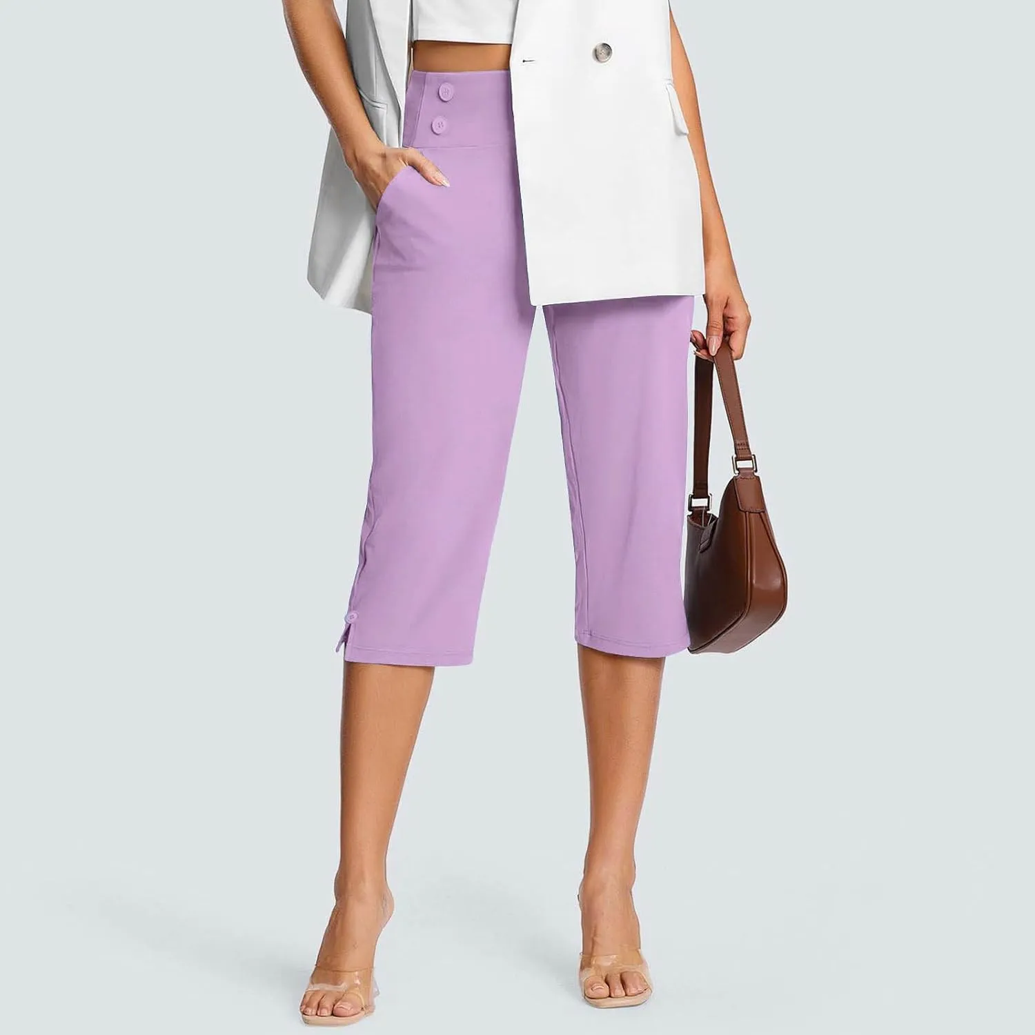 Capri Pants for Women High Waist Stretch Crop Work Casual Pant Summer Golf Capris Pants for Women with Pockets