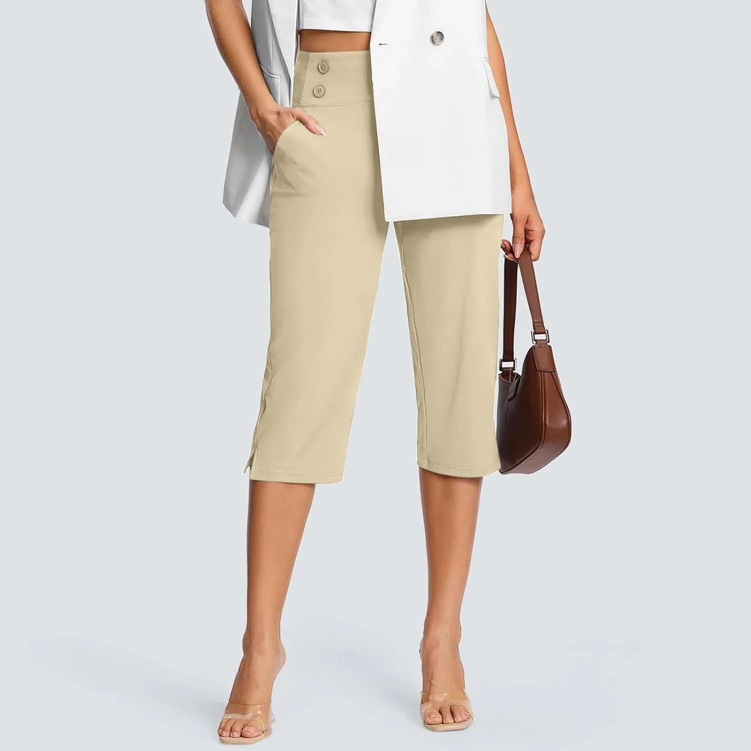 Capri Pants for Women High Waist Stretch Crop Work Casual Pant Summer Golf Capris Pants for Women with Pockets