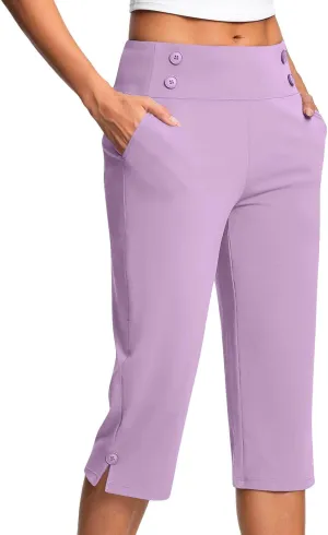 Capri Pants for Women High Waist Stretch Crop Work Casual Pant Summer Golf Capris Pants for Women with Pockets