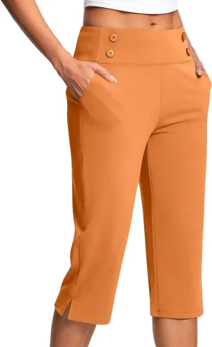 Capri Pants for Women High Waist Stretch Crop Work Casual Pant Summer Golf Capris Pants for Women with Pockets