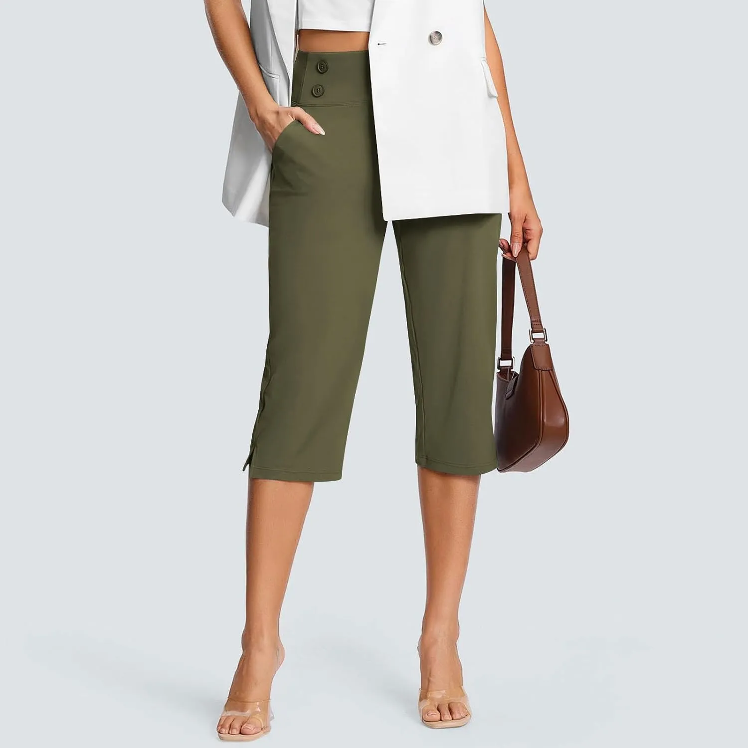 Capri Pants for Women High Waist Stretch Crop Work Casual Pant Summer Golf Capris Pants for Women with Pockets