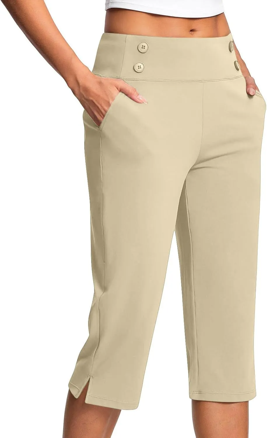 Capri Pants for Women High Waist Stretch Crop Work Casual Pant Summer Golf Capris Pants for Women with Pockets