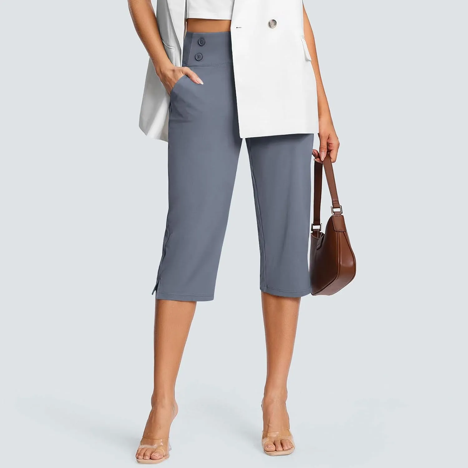 Capri Pants for Women High Waist Stretch Crop Work Casual Pant Summer Golf Capris Pants for Women with Pockets