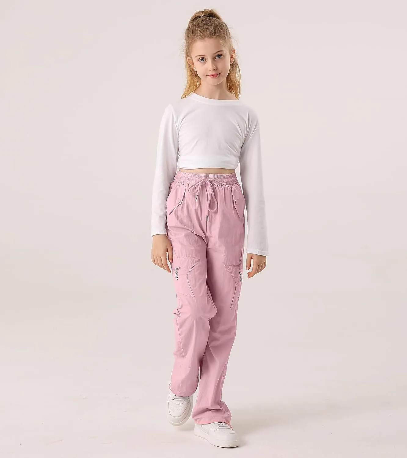 Cargo Pants for Girls Parachute Baggy Joggers Elastic Waist Wide Leg Hip Hop Dance Outfits Size 7-14