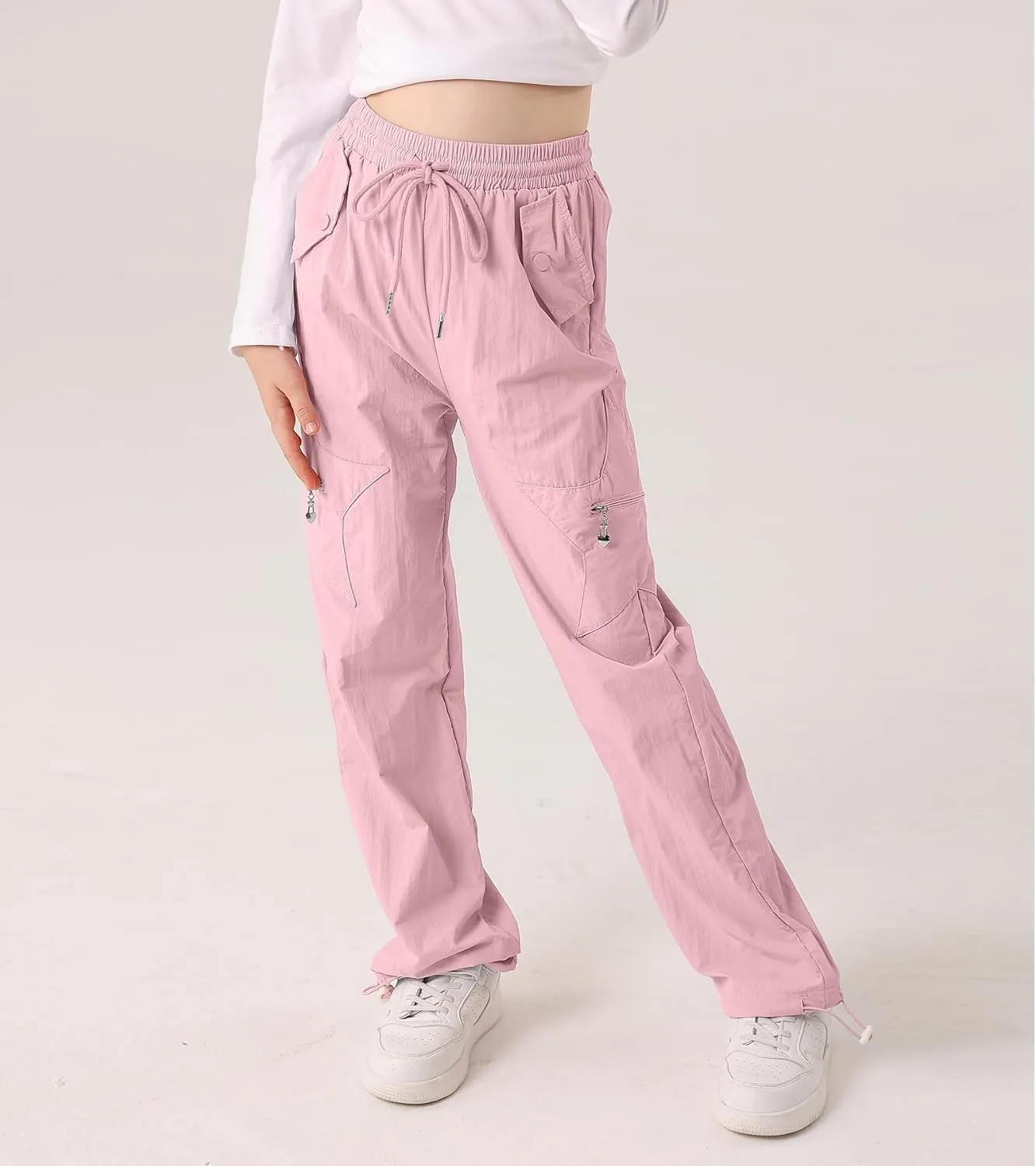 Cargo Pants for Girls Parachute Baggy Joggers Elastic Waist Wide Leg Hip Hop Dance Outfits Size 7-14
