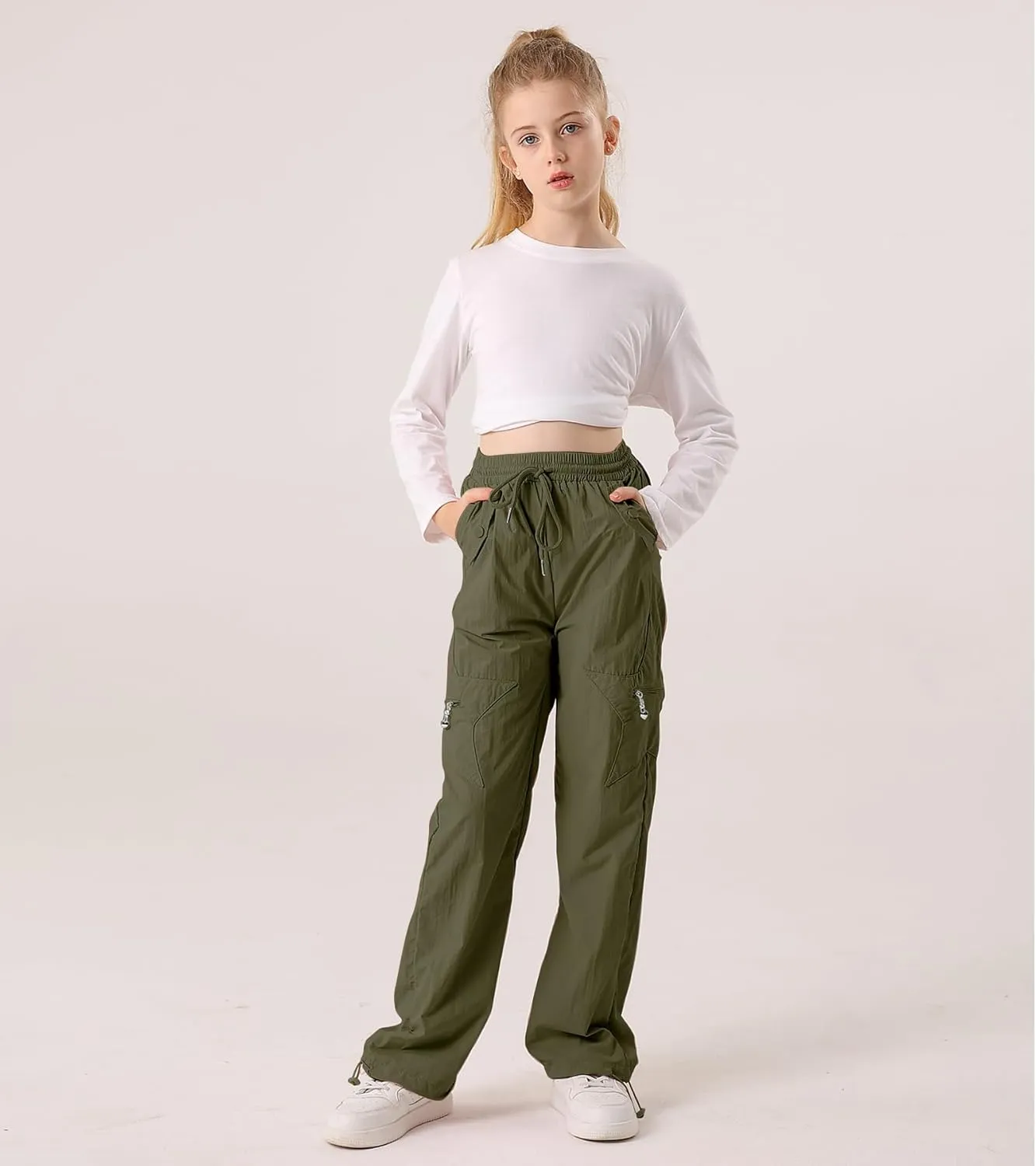 Cargo Pants for Girls Parachute Baggy Joggers Elastic Waist Wide Leg Hip Hop Dance Outfits Size 7-14