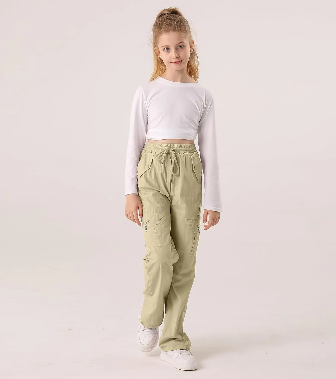 Cargo Pants for Girls Parachute Baggy Joggers Elastic Waist Wide Leg Hip Hop Dance Outfits Size 7-14