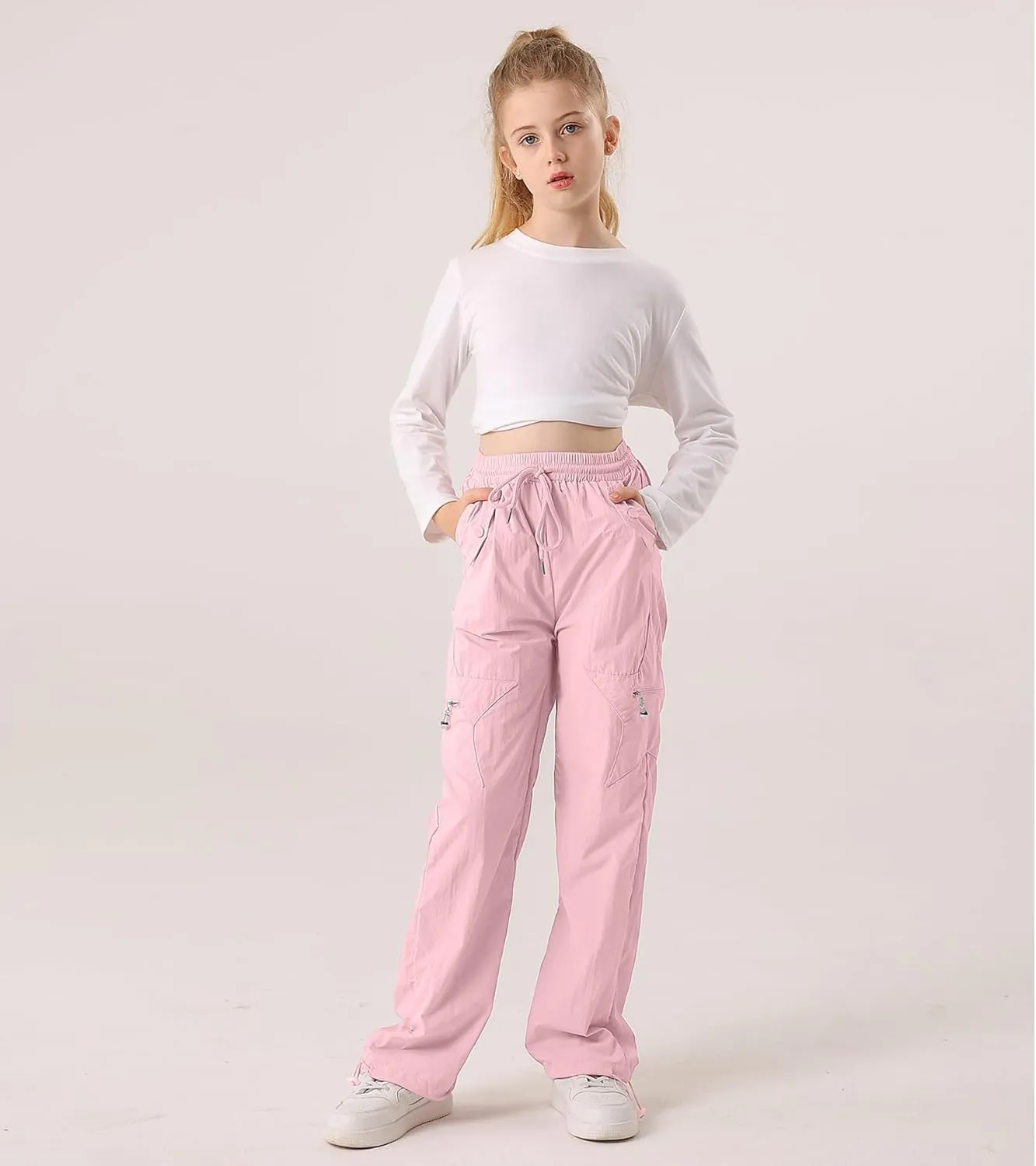 Cargo Pants for Girls Parachute Baggy Joggers Elastic Waist Wide Leg Hip Hop Dance Outfits Size 7-14