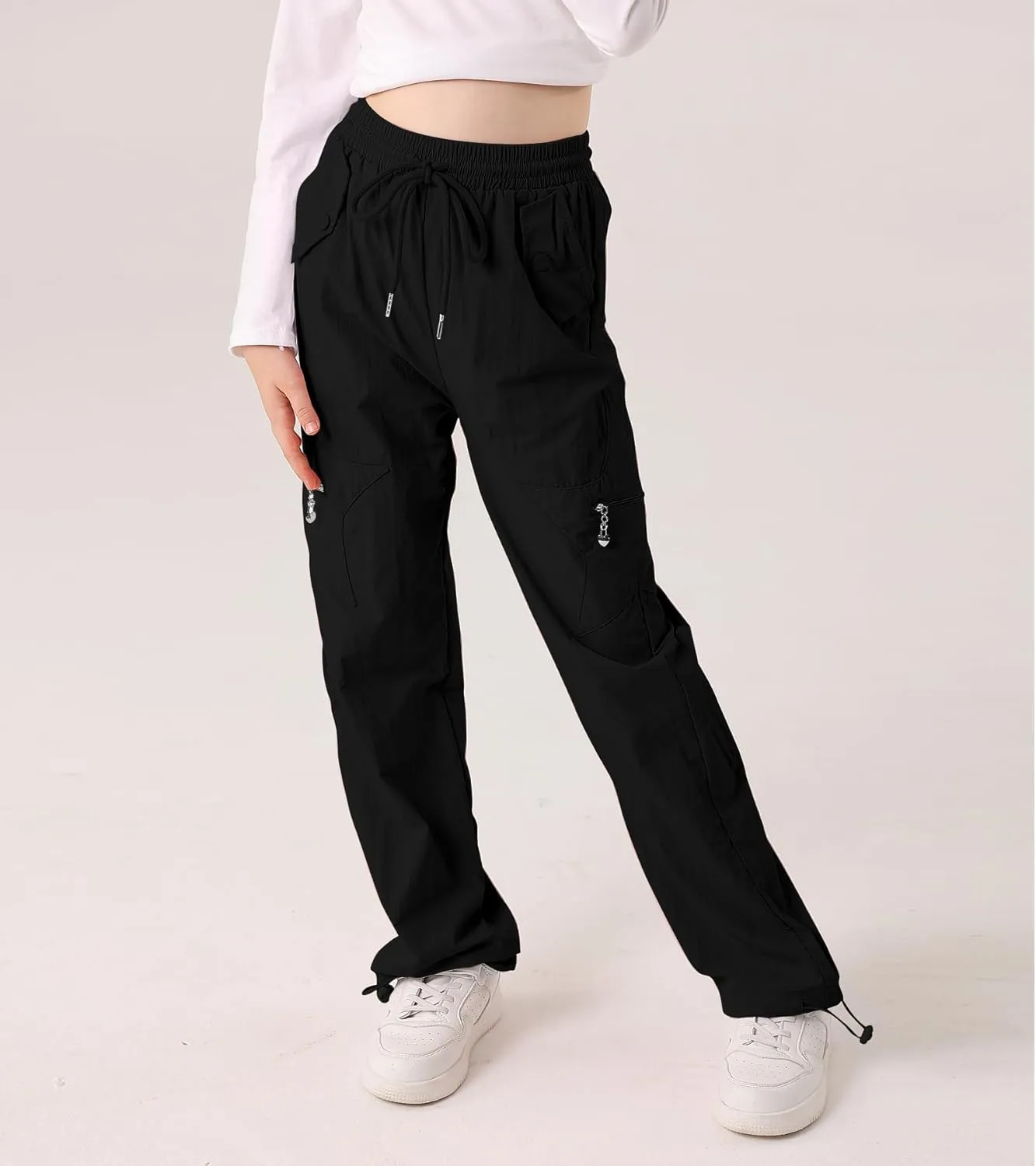 Cargo Pants for Girls Parachute Baggy Joggers Elastic Waist Wide Leg Hip Hop Dance Outfits Size 7-14